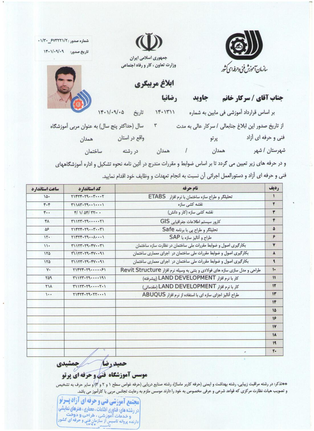 Instructor of Civil Engineering at Iran Technical & Vocational Training Organization; Hamedan, (November 2022- Present). 